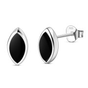 Black Onyx Lens Shaped Silver Earrings, e351st